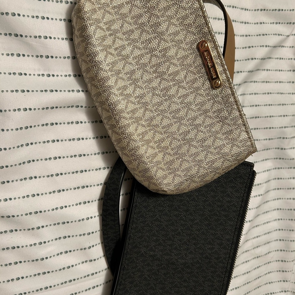 Michael Kors Metallic Wristlet and black wallet